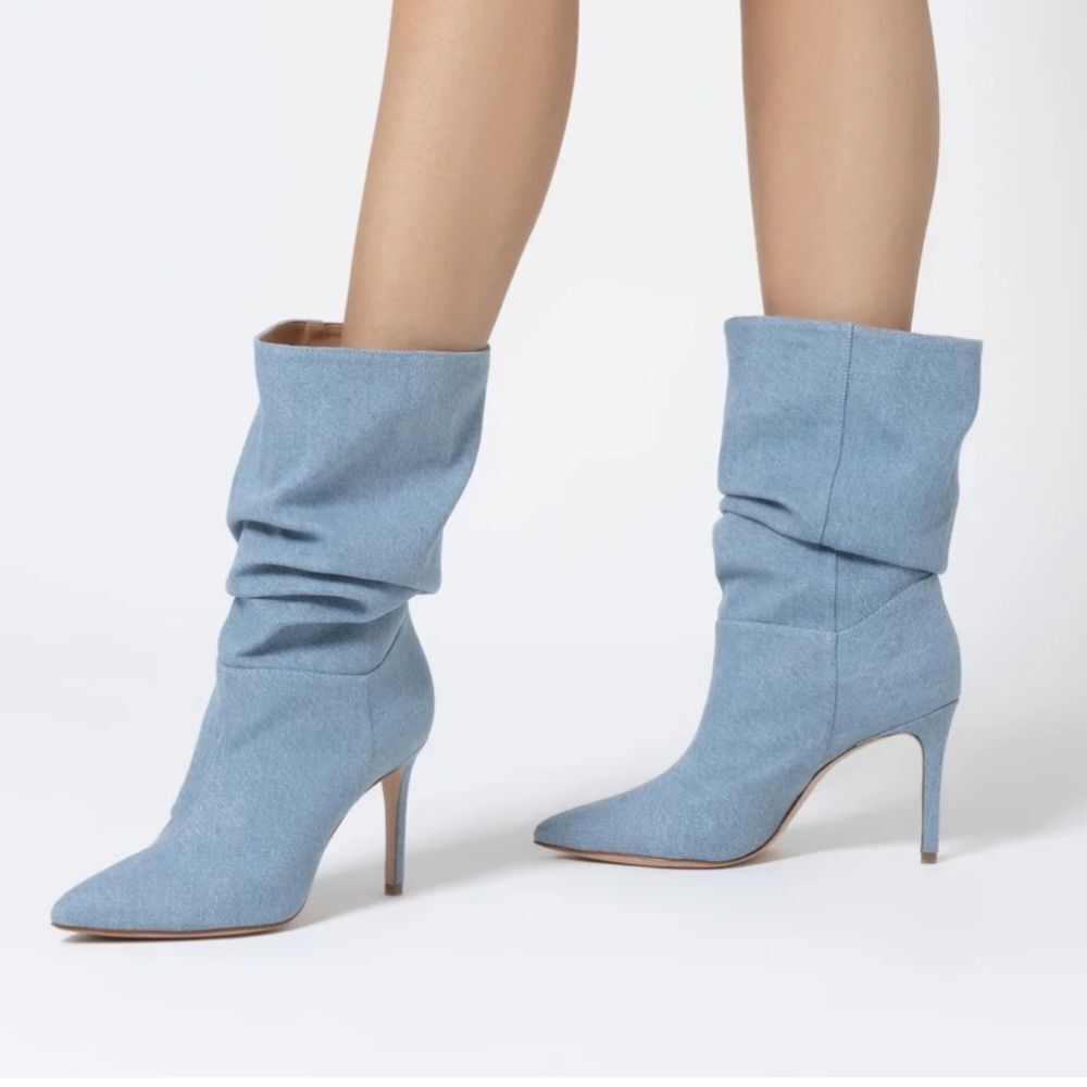 SCHUTZ Light Blue Slouchy Pointed-Toe Stiletto Boots